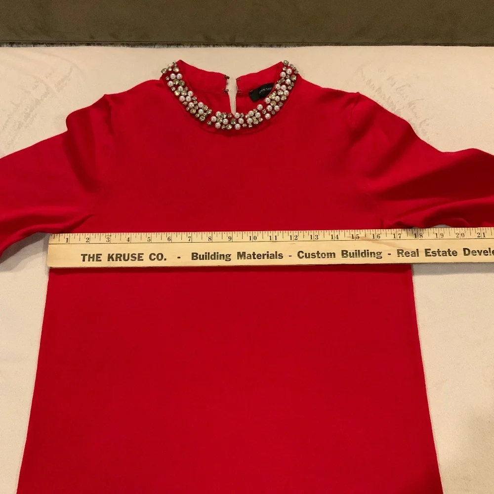 Ann Taylor Red M Sweater Pearl Rhinestone Neckline Holiday Party Date